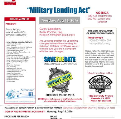 military lending act - credit unions